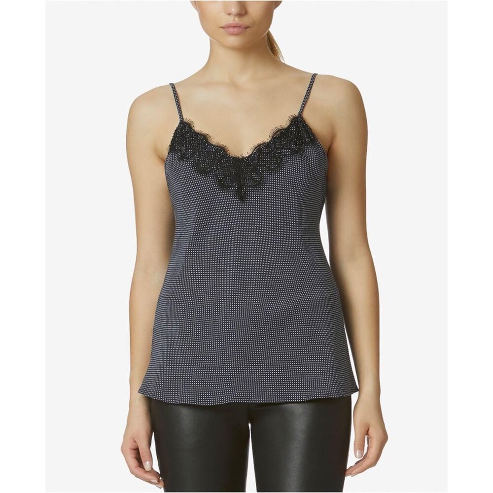 New Avec Les Filles Lace-Trim Polka Dot-Print Camisole Blue/White Women's Size M